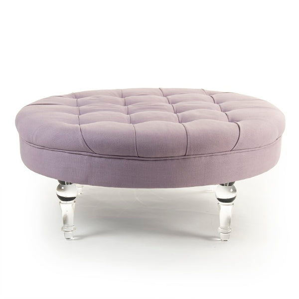 Zentique Adalene Ottoman with Acrylic Accents and Plush Linen Upholstery — Versatile Seating, Durable Style Liliac Linen ZMA011