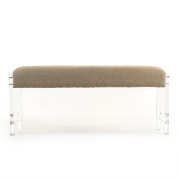 Zentique Addie Clear Acrylic Bench with Removable Linen Cushion — Modern Minimalist Entryway Seating, 41" ZMA013