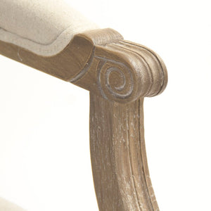Zentique Louis Louis Cane Back Bench Solid Oak with Linen Seat, Natural Finish, Timeless Entryway Accent ZMA014