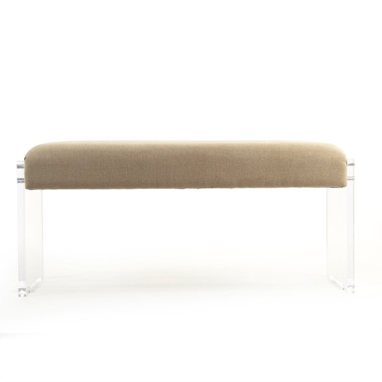 Zentique Adela Acrylic-Linen Bench with Floating Clear Base, 41"W x 19"H x 18"D — Modern Entryway Seating ZMA015