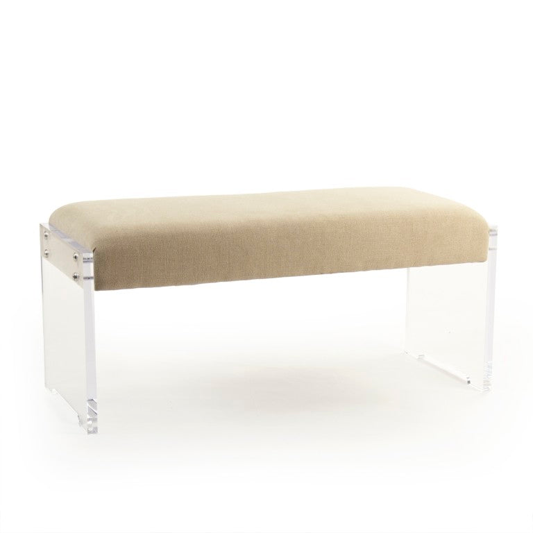 Zentique Adela Acrylic-Linen Bench with Floating Clear Base, 41"W x 19"H x 18"D — Modern Entryway Seating ZMA015