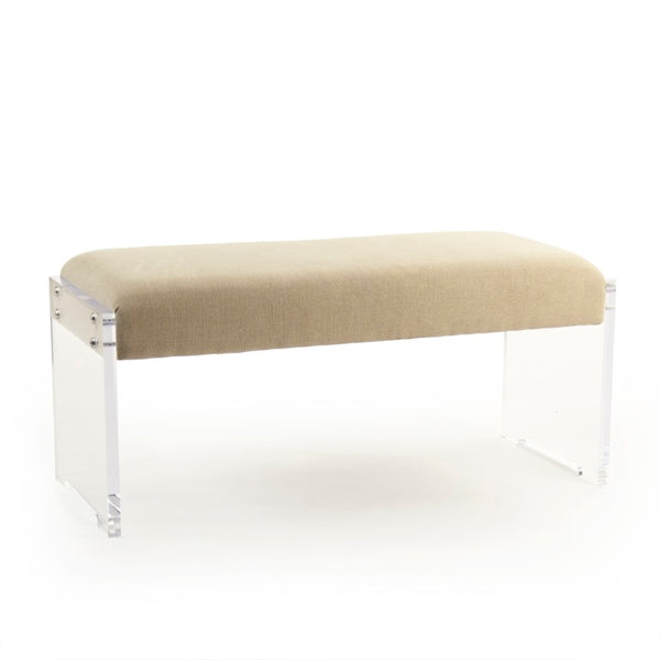 Zentique Adela Acrylic-Linen Bench with Floating Clear Base, 41"W x 19"H x 18"D — Modern Entryway Seating ZMA015