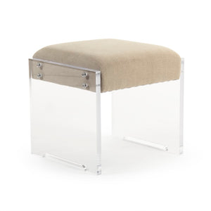 Zentique Adela Acrylic & Linen Stool — Compact Modern Vanity Seat, Padded Cushion, Versatile Accent Piece ZMA016