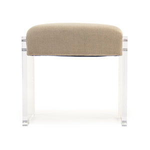 Zentique Adela Acrylic & Linen Stool — Compact Modern Vanity Seat, Padded Cushion, Versatile Accent Piece ZMA016