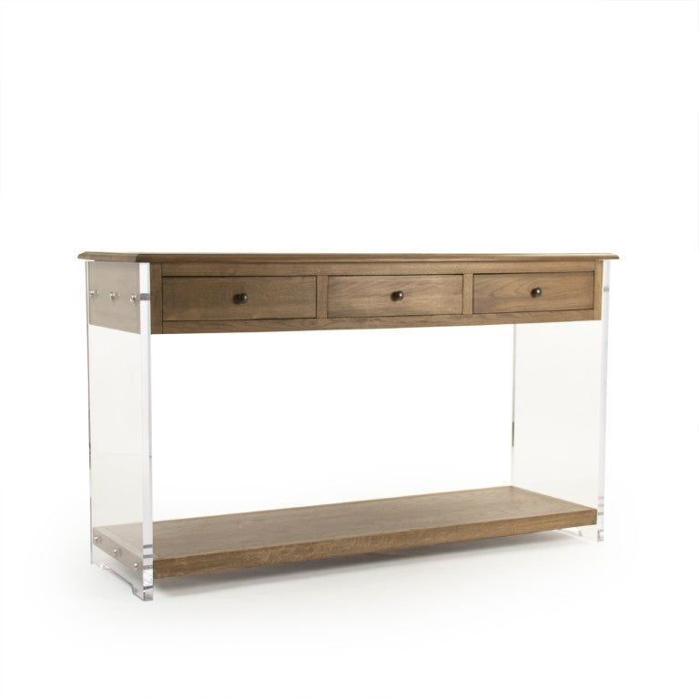 Zentique Talon Oak Console Table with Clear Acrylic Legs — Sculptural 55"W Entryway Surface, Durable Finish ZMA021