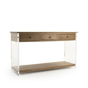 Zentique Talon Oak Console Table with Clear Acrylic Legs — Sculptural 55"W Entryway Surface, Durable Finish ZMA021