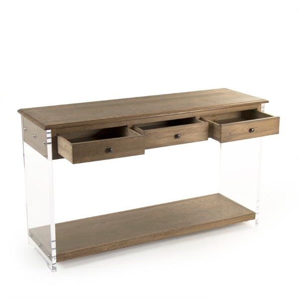 Zentique Talon Oak Console Table with Clear Acrylic Legs — Sculptural 55"W Entryway Surface, Durable Finish ZMA021