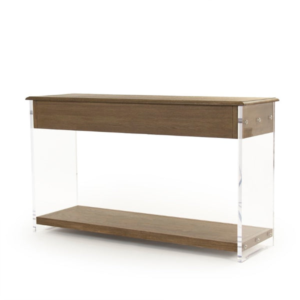 Zentique Talon Oak Console Table with Clear Acrylic Legs — Sculptural 55"W Entryway Surface, Durable Finish ZMA021
