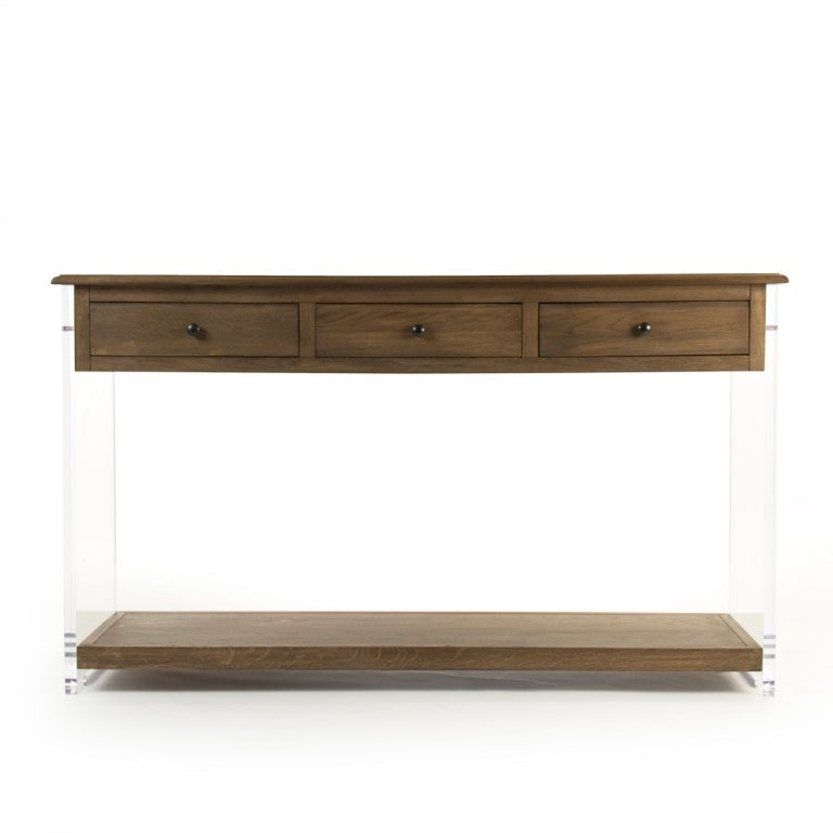 Zentique Talon Oak Console Table with Clear Acrylic Legs — Sculptural 55"W Entryway Surface, Durable Finish ZMA021