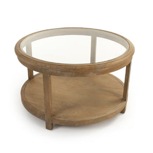Zentique Odo Solid Oak Coffee Table with Tempered Glass Top, Compact Low-Profile Design for Modern Homes ZMA022