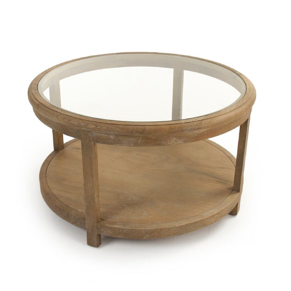 Zentique Odo Solid Oak Coffee Table with Tempered Glass Top, Compact Low-Profile Design for Modern Homes ZMA022