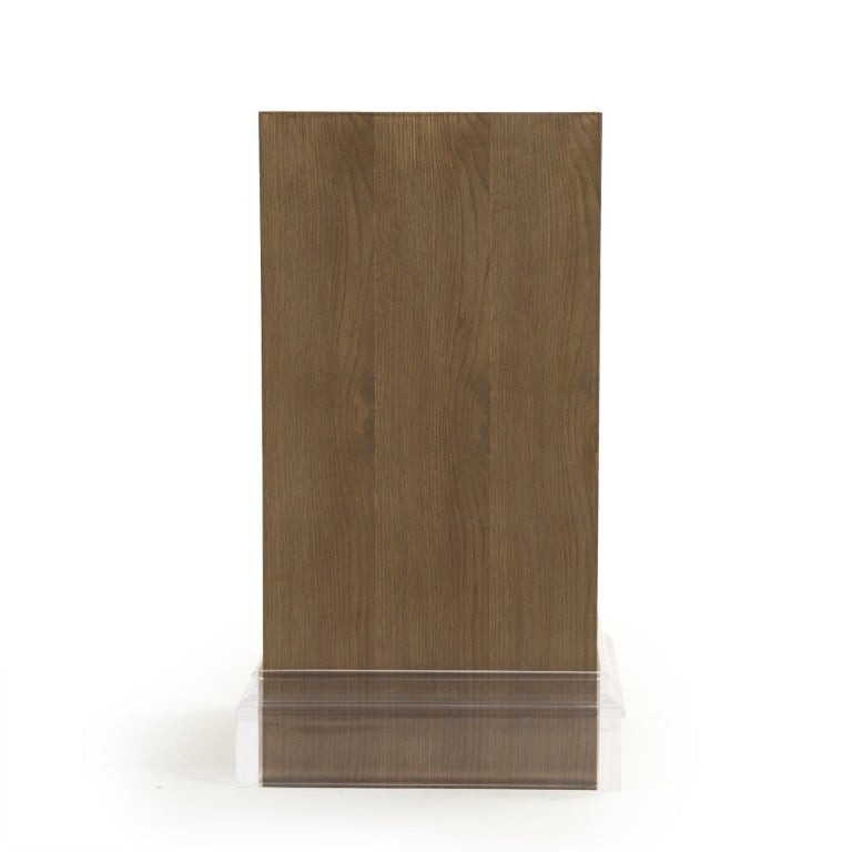 Zentique Olivier Oak-Acrylic Stand — Compact 18.75x32x18.5" Modern Side Table, Plant Pedestal, Minimalist Decor ZMA023