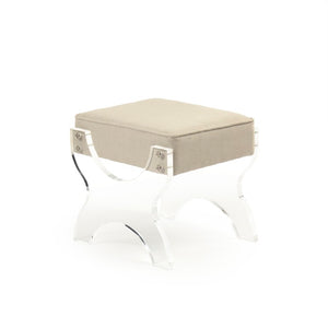 Zentique Melodie Acrylic Stool with Linen Seat — Compact Modern Vanity Accent, Durable & Comfortable (98) ZMA025