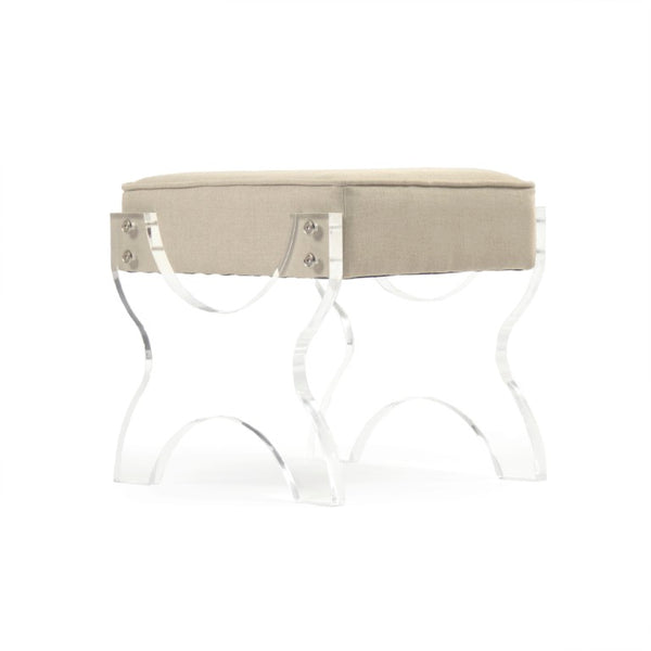 Zentique Melodie Acrylic Stool with Linen Seat — Compact Modern Vanity Accent, Durable & Comfortable (98) ZMA025