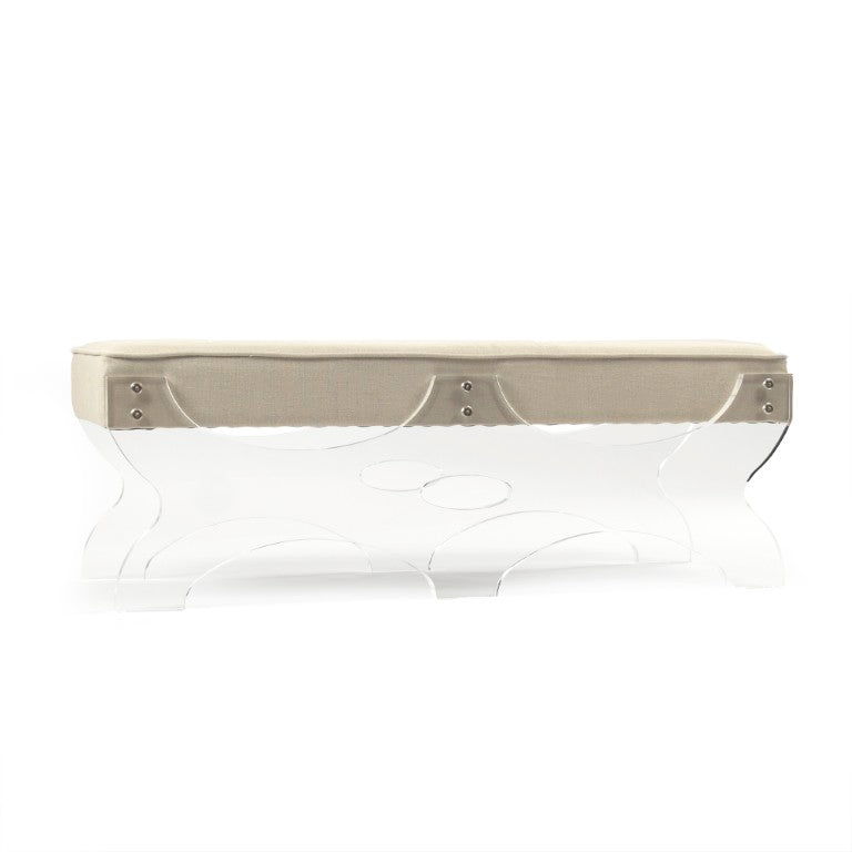Zentique Melodie Acrylic Bench with Linen Upholstery — Modern Minimalist Entryway Seat, Durable & Plush ZMA026