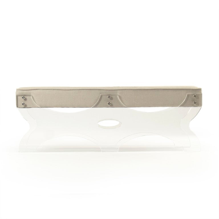 Zentique Melodie Acrylic Bench with Linen Upholstery — Modern Minimalist Entryway Seat, Durable & Plush ZMA026