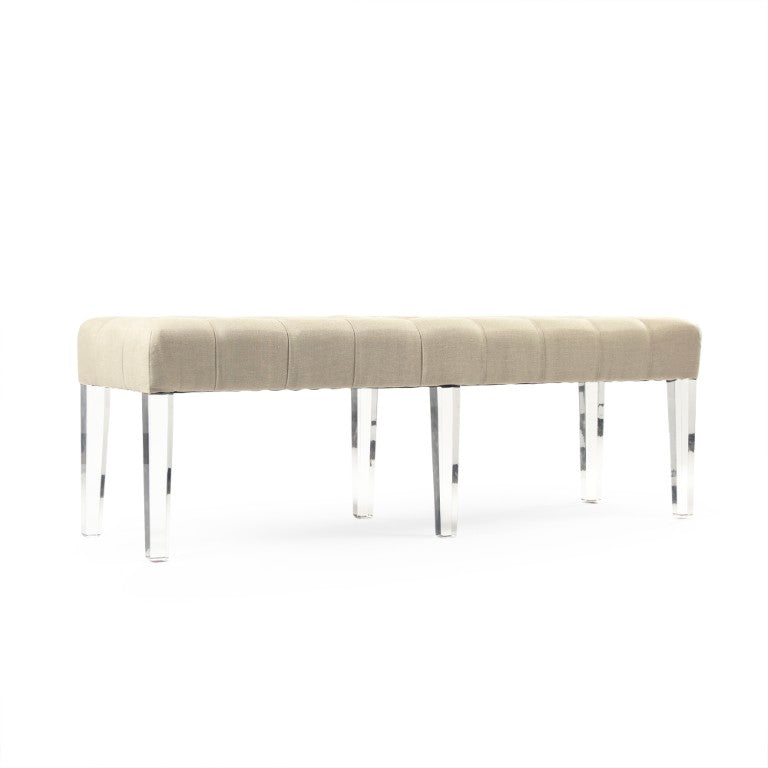Zentique Meline Acrylic Bench with Linen Cushion — Modern Minimalist Entryway Seating, 51.25" Wide, Airy Design ZMA027