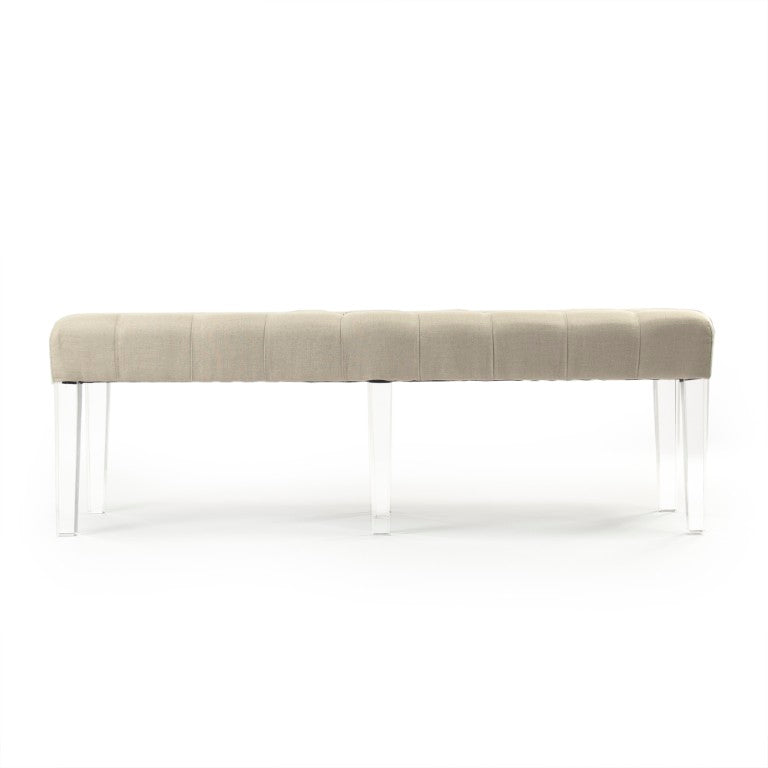Zentique Meline Acrylic Bench with Linen Cushion — Modern Minimalist Entryway Seating, 51.25" Wide, Airy Design ZMA027