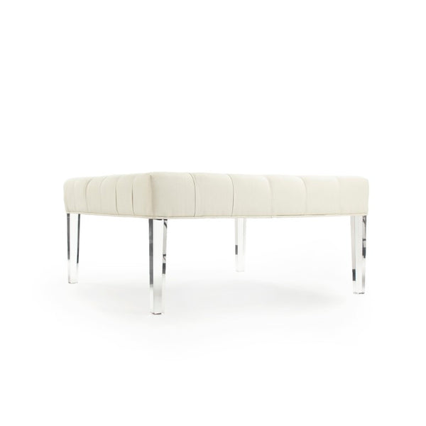 Zentique Raylen Acrylic & Linen Ottoman — 38.5" Low-Profile Pouf for Seating, Footrest, Tray Display, Modern Decor ZMA028