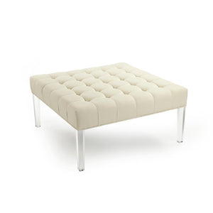 Zentique Raylen Acrylic & Linen Ottoman — 38.5" Low-Profile Pouf for Seating, Footrest, Tray Display, Modern Decor ZMA028