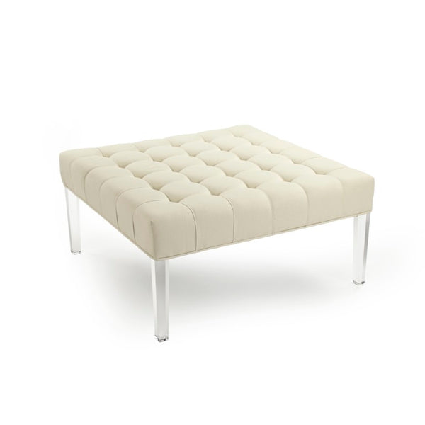 Zentique Raylen Acrylic & Linen Ottoman — 38.5" Low-Profile Pouf for Seating, Footrest, Tray Display, Modern Decor ZMA028