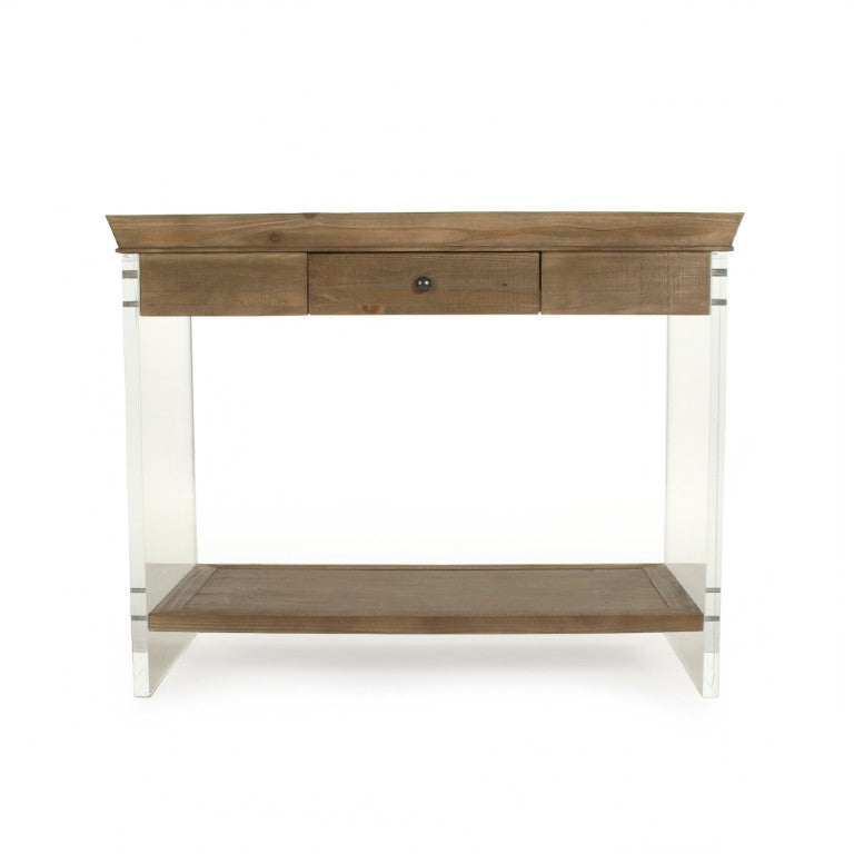 Zentique Charmain Acrylic Console Table with Oak Accents — Sleek Modern Entryway Console, 39.75"W x31"H ZMA031