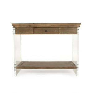 Zentique Charmain Acrylic Console Table with Oak Accents — Sleek Modern Entryway Console, 39.75"W x31"H ZMA031