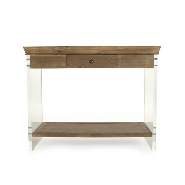 Zentique Charmain Acrylic Console Table with Oak Accents — Sleek Modern Entryway Console, 39.75"W x31"H ZMA031