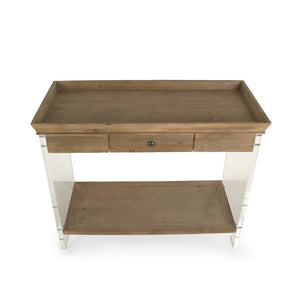Zentique Charmain Acrylic Console Table with Oak Accents — Sleek Modern Entryway Console, 39.75"W x31"H ZMA031