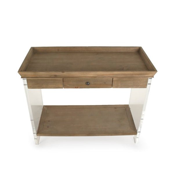 Zentique Charmain Acrylic Console Table with Oak Accents — Sleek Modern Entryway Console, 39.75"W x31"H ZMA031