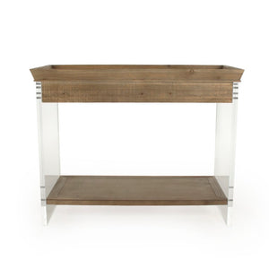 Zentique Charmain Acrylic Console Table with Oak Accents — Sleek Modern Entryway Console, 39.75"W x31"H ZMA031
