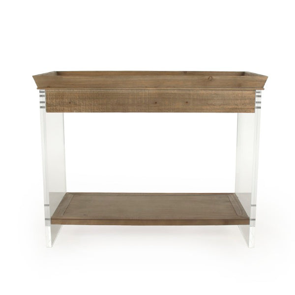 Zentique Charmain Acrylic Console Table with Oak Accents — Sleek Modern Entryway Console, 39.75"W x31"H ZMA031