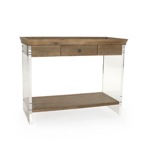 Zentique Charmain Acrylic Console Table with Oak Accents — Sleek Modern Entryway Console, 39.75"W x31"H ZMA031