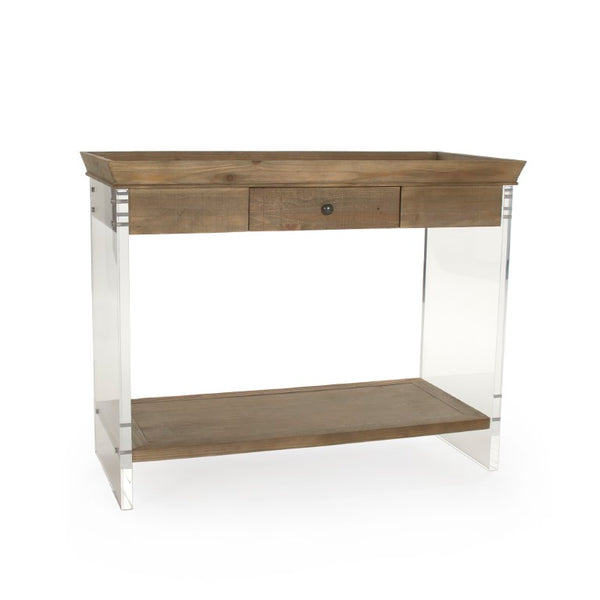 Zentique Charmain Acrylic Console Table with Oak Accents — Sleek Modern Entryway Console, 39.75"W x31"H ZMA031