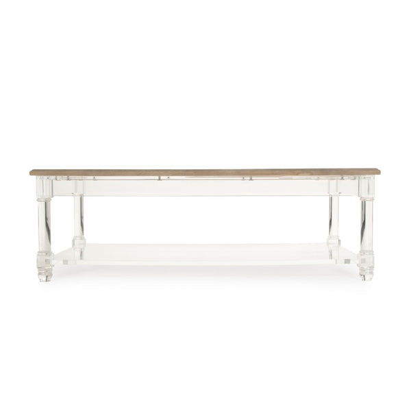 Zentique Corbin Acrylic Coffee Table with Oak Trim — Clear Modern Centerpiece, Durable 55.25" Wide Surface ZMA033