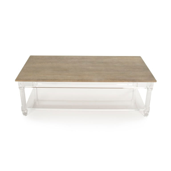 Zentique Corbin Acrylic Coffee Table with Oak Trim — Clear Modern Centerpiece, Durable 55.25" Wide Surface ZMA033