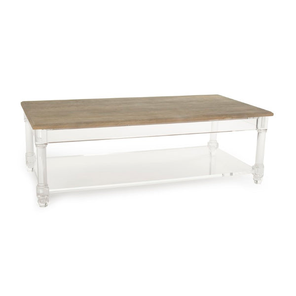 Zentique Corbin Acrylic Coffee Table with Oak Trim — Clear Modern Centerpiece, Durable 55.25" Wide Surface ZMA033