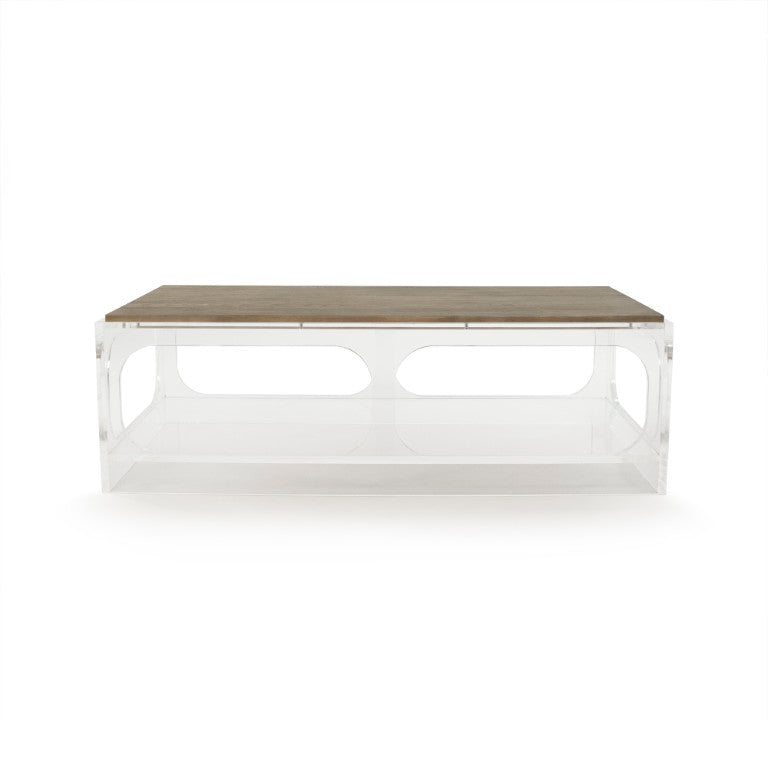 Zentique Alec Acrylic Coffee Table – Minimalist Clear Acrylic with Oak Accents, Durable Low-Profile Centerpiece (98) ZMA034