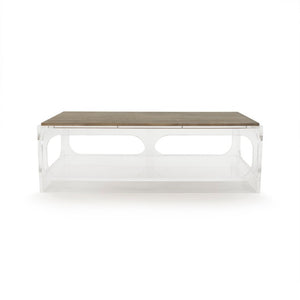 Zentique Alec Acrylic Coffee Table – Minimalist Clear Acrylic with Oak Accents, Durable Low-Profile Centerpiece (98) ZMA034