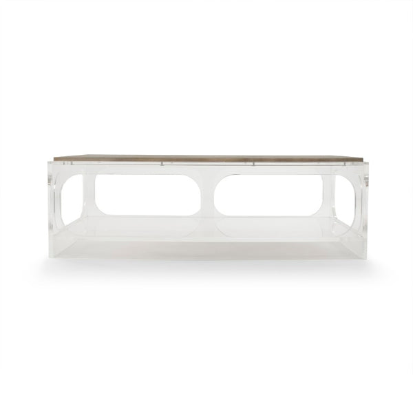 Zentique Alec Acrylic Coffee Table – Minimalist Clear Acrylic with Oak Accents, Durable Low-Profile Centerpiece (98) ZMA034