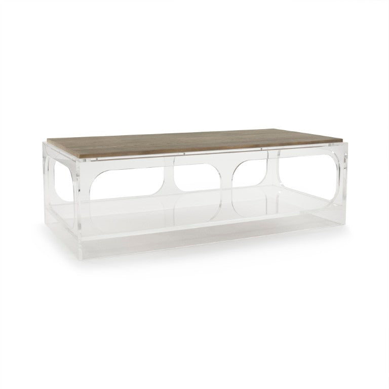 Zentique Alec Acrylic Coffee Table – Minimalist Clear Acrylic with Oak Accents, Durable Low-Profile Centerpiece (98) ZMA034