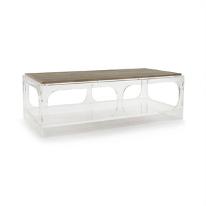 Zentique Alec Acrylic Coffee Table – Minimalist Clear Acrylic with Oak Accents, Durable Low-Profile Centerpiece (98) ZMA034