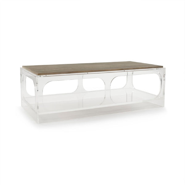 Zentique Alec Acrylic Coffee Table – Minimalist Clear Acrylic with Oak Accents, Durable Low-Profile Centerpiece (98) ZMA034