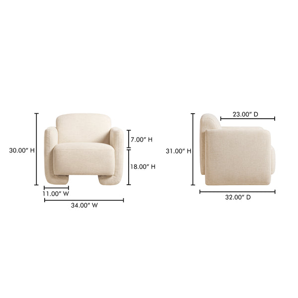 Moe's Home Fallon Accent Chair - Contemporary Comfort With Soft Upholstery And Unique Fold-under Legs White Upholstery, 100% Polyester,Solid Pine & Plywood Frame Zt-1039-05