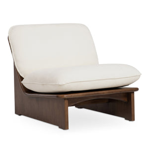 Moe's Home Edwin Accent Chair - 70s-inspired Armless Design With Natural Sophistication And Plush Comfort White Upholstery, 98% Polyester,2% Linen,Solid Ash & Plywood Frame Zt-1040-05