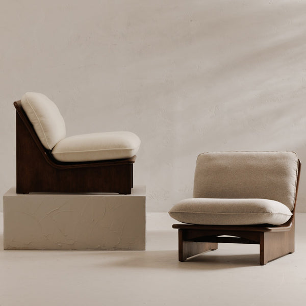 Moe's Home Edwin Accent Chair - 70s-inspired Armless Design With Natural Sophistication And Plush Comfort White Upholstery, 98% Polyester,2% Linen,Solid Ash & Plywood Frame Zt-1040-05