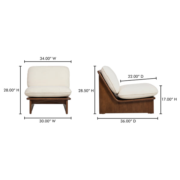 Moe's Home Edwin Accent Chair - 70s-inspired Armless Design With Natural Sophistication And Plush Comfort White Upholstery, 98% Polyester,2% Linen,Solid Ash & Plywood Frame Zt-1040-05