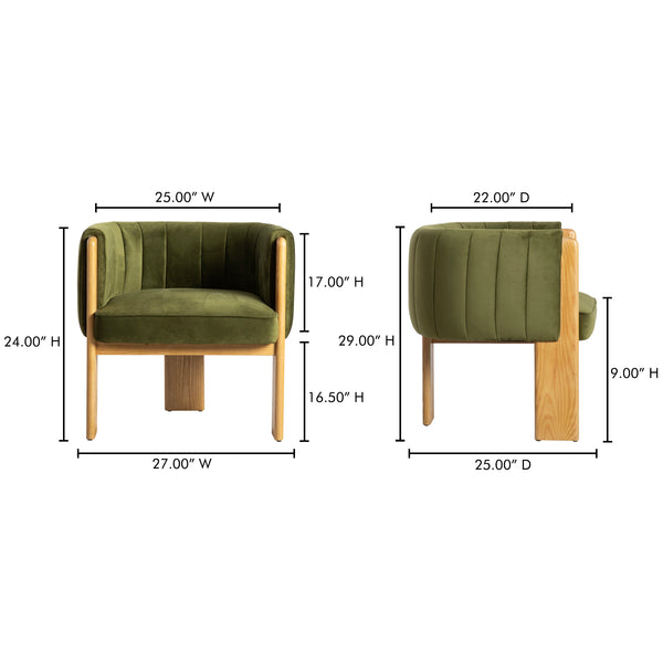 Moe's Home Sofi Accent Chair - Contemporary Vintage Design With Sculptural 3-leg Frame And Luxurious Upholstery Green Upholstery, 100% Polyester,Solid Ash & Plywood Frame Zt-1041-27