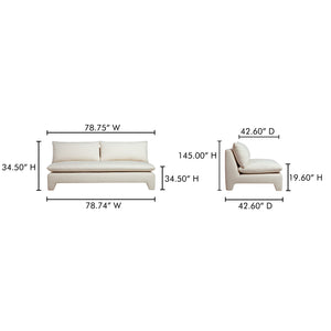 Moe's Home Estelle Sofa - Vintage-inspired, Eco-friendly Comfort With Plush Dacron & Feather Fill Upholstery White Upholstery, 98% Polyester,2% Linen,Plywood Frame Zt-1042-05