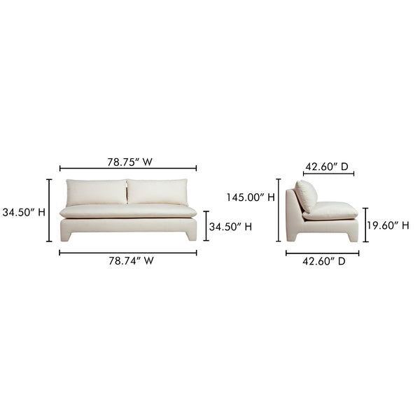 Moe's Home Estelle Sofa - Vintage-inspired, Eco-friendly Comfort With Plush Dacron & Feather Fill Upholstery White Upholstery, 98% Polyester,2% Linen,Plywood Frame Zt-1042-05
